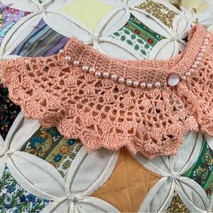 Vintage Handmade Peach Pink Crochet Beaded Detachable Collar
